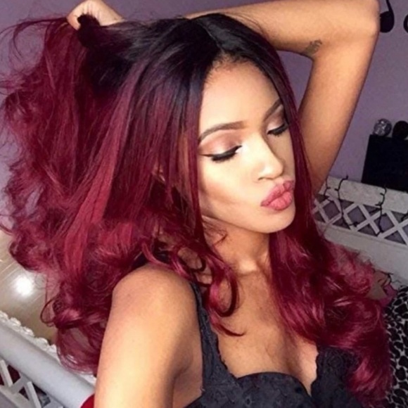 24inch Ombre Wine RedBODY WAVY LACE FRONT Wig NEW